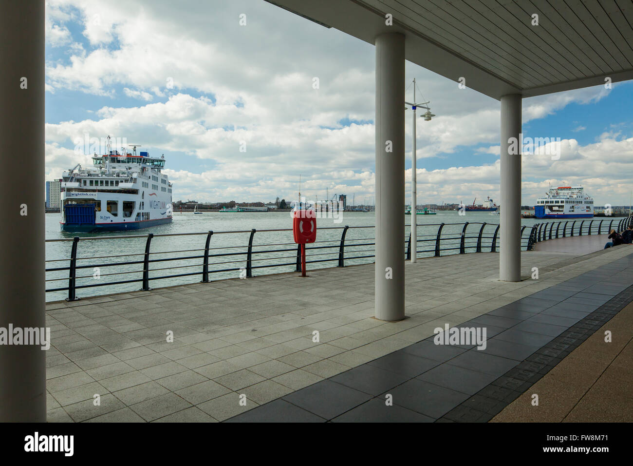 Wightlink ferry entering Portsmouth Harbour, England. Stock Photo