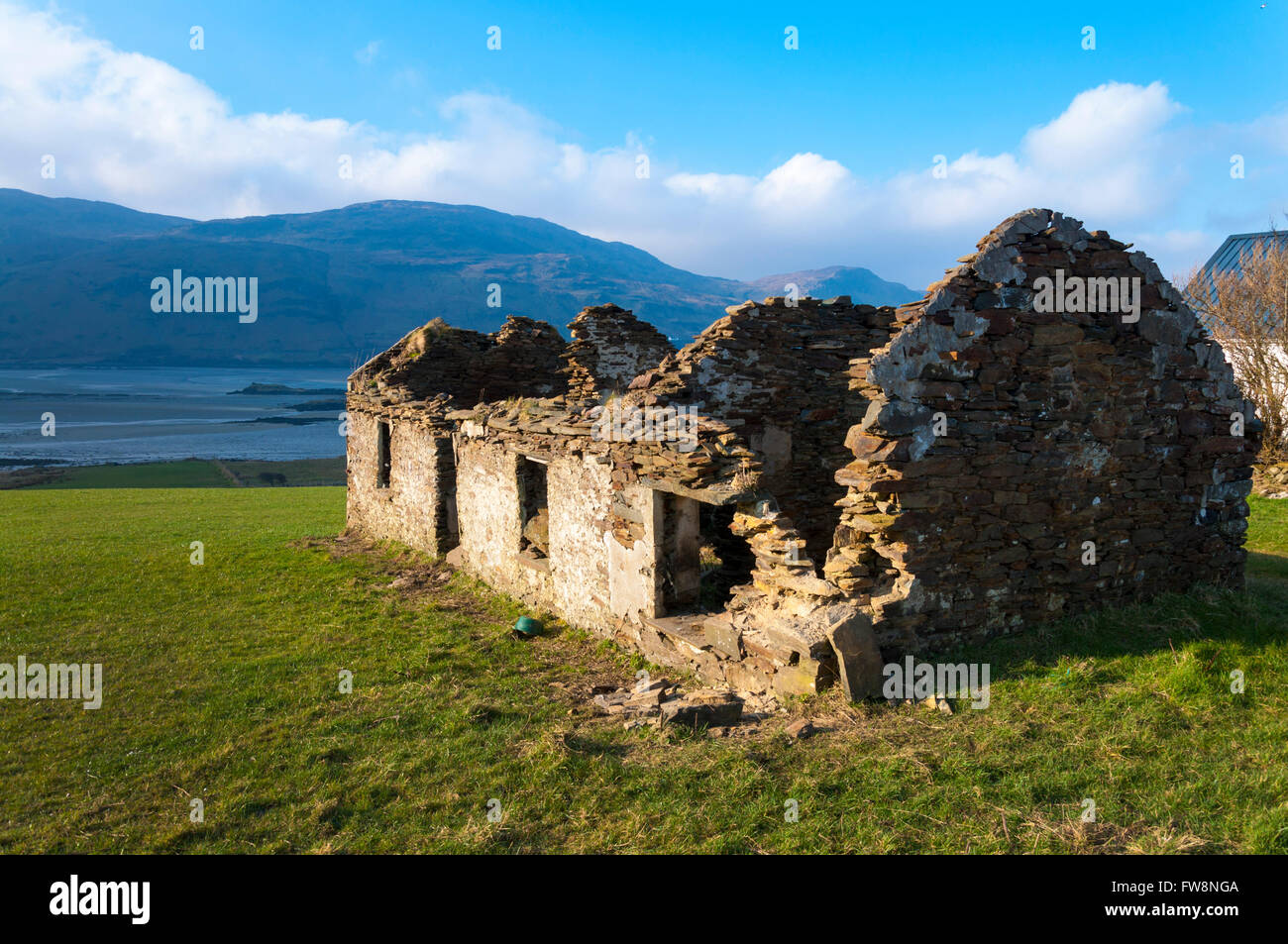 Ruins of old cottages now used as barns or sheep pens in Ardara, County
