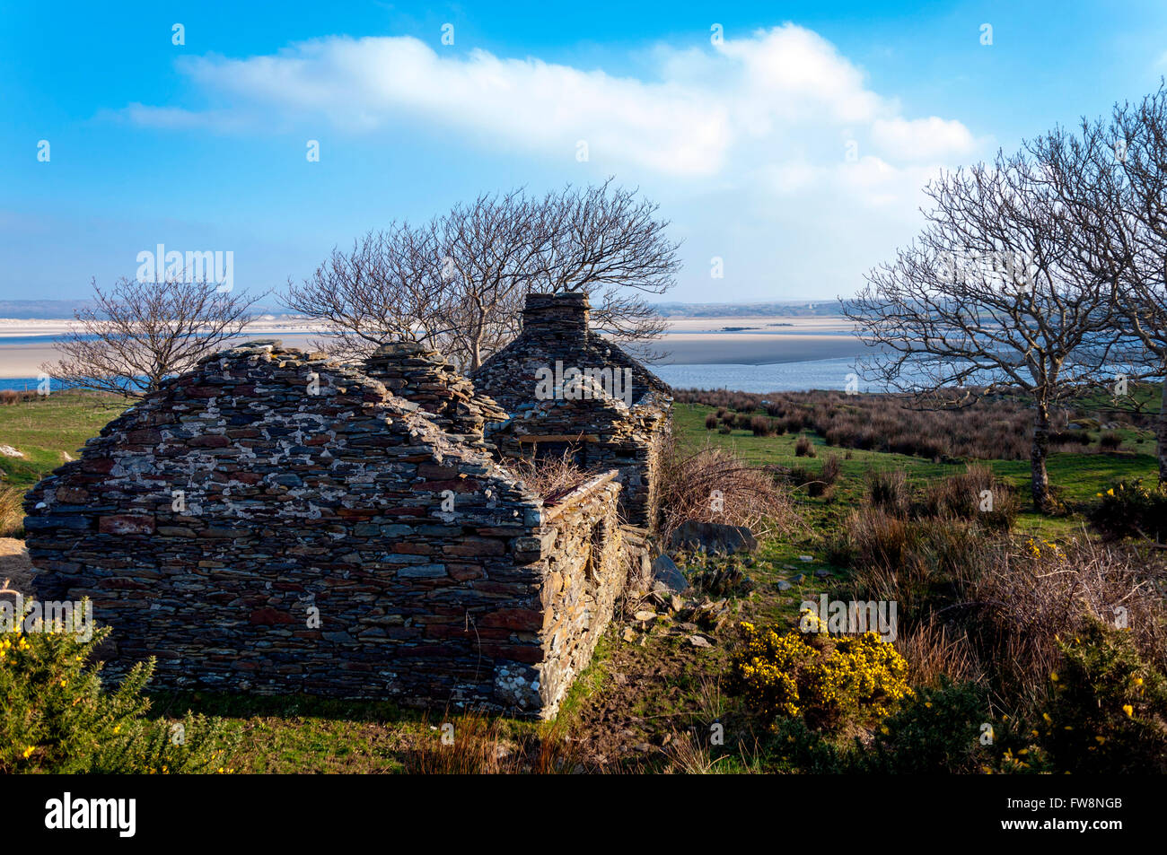 Ruins of old cottage now used as barns or sheep pens in Ardara, County Donegal, Ireland Stock Photo