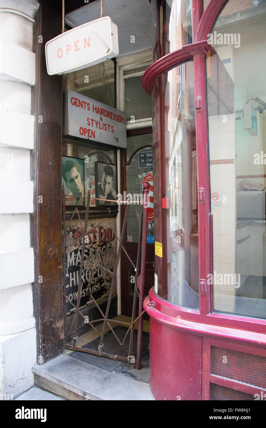 Exterior of C Kyriacou's Gents Barbers shop in the City of London. Stock Photo