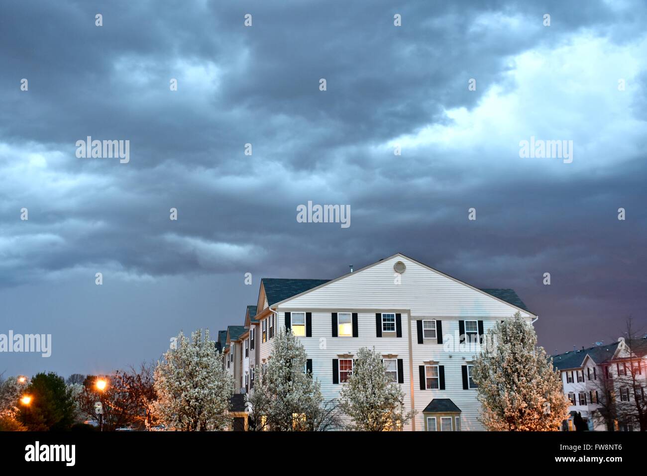 A residential community during a thunder storm Stock Photo