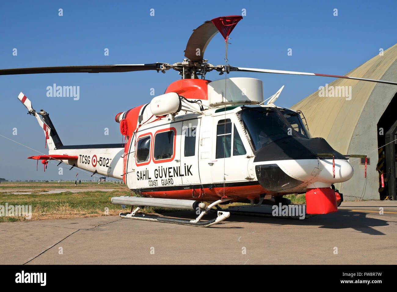 A Turkish Coast Guard Bell 412EP on static display at Izmir, Turkey, during the 100th Anniversary of the Turkish Air Force. Stock Photo