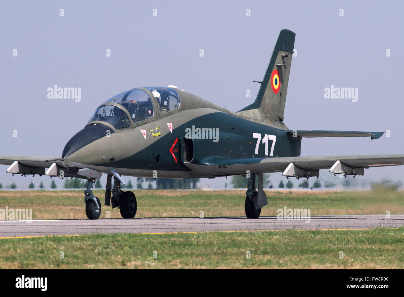 A Romanian Air Force advanced trainer IAR 99 Soim taxiing at Izmir Air Station, Turkey, during the 100th Anniversary of the Turk Stock Photo