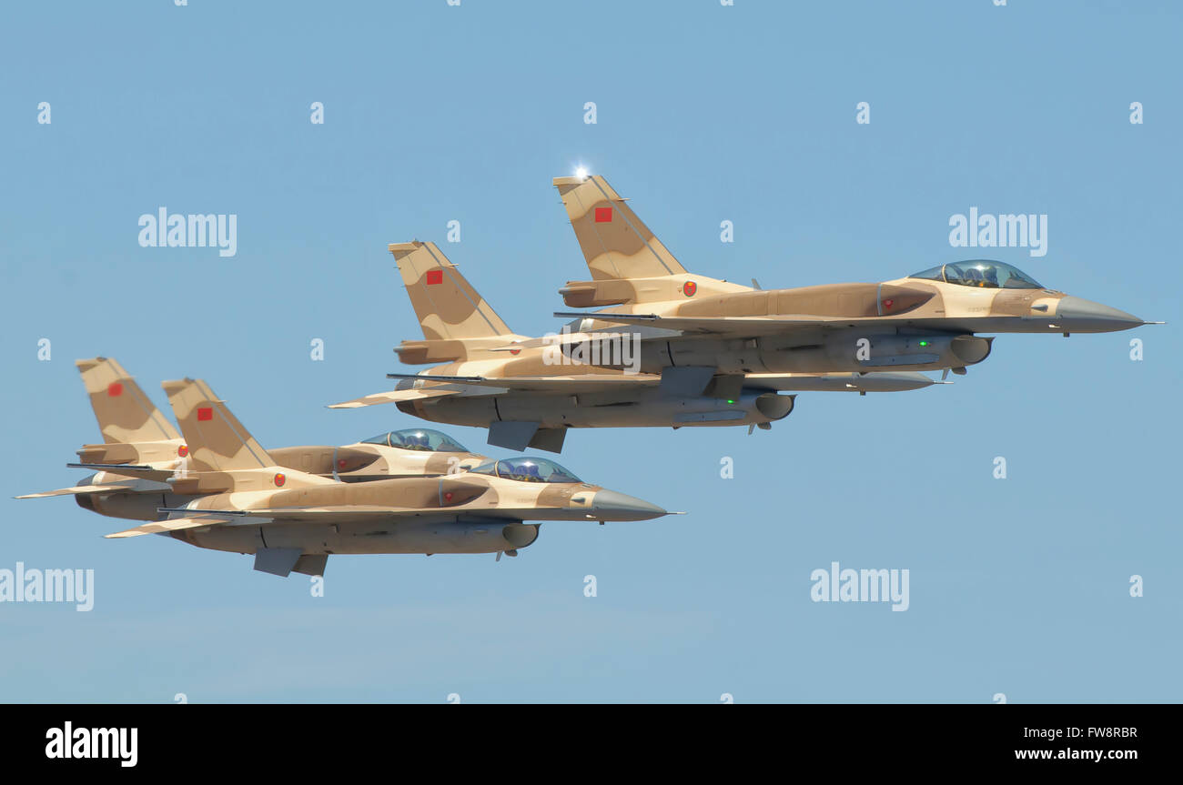 Royal Moroccan Air Force F-16 Block 52+ aircraft at the Marrakech Air Show in Morocco. Stock Photo