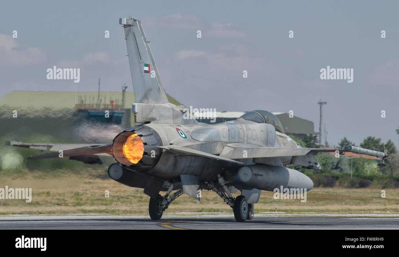 United Arab Emirates Air Force F-16 Block 52+ during Exercise Anatolian Eagle at Albacete Air Base, Spain. Stock Photo