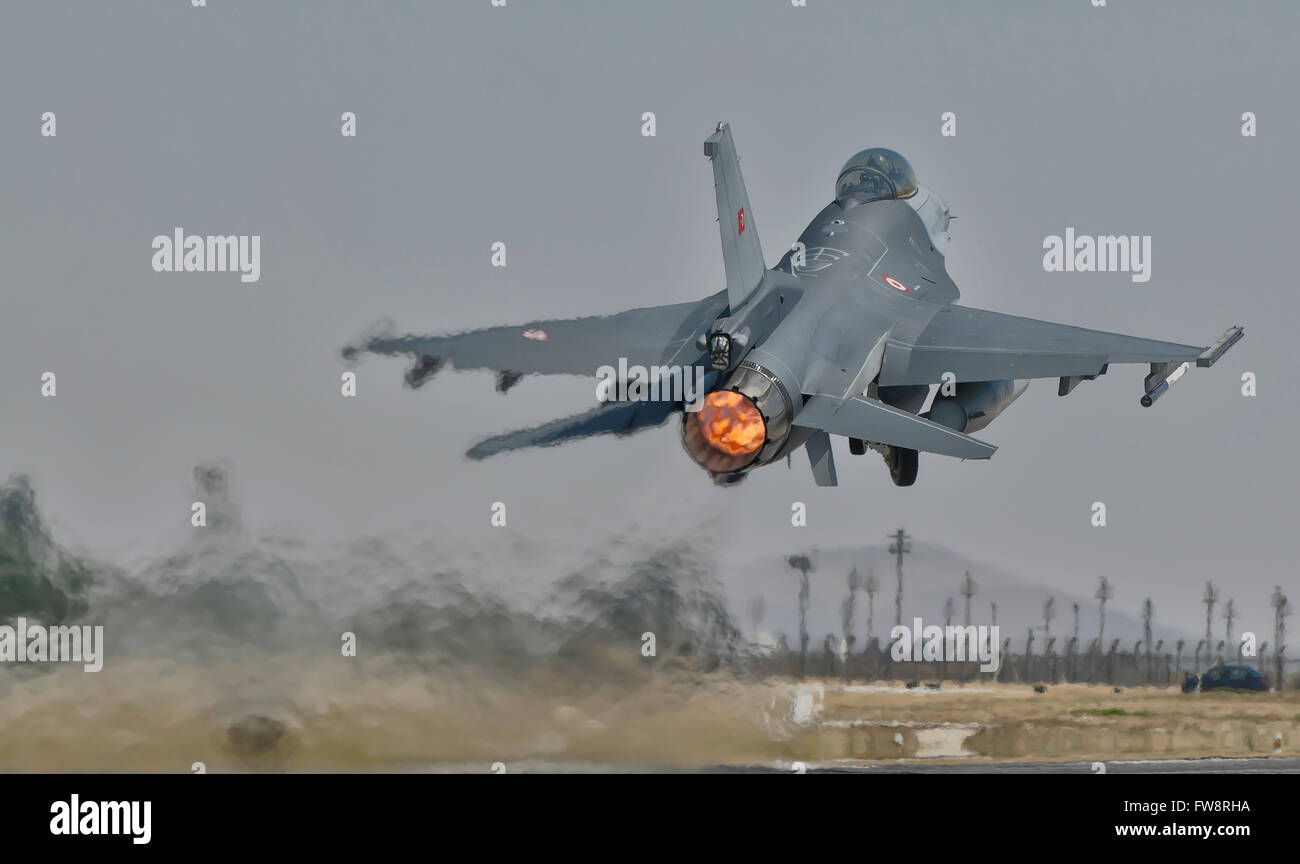 Turkish Air Force F-16 during Exercise Anatolian Eagle at Albacete Air Base, Spain. Stock Photo