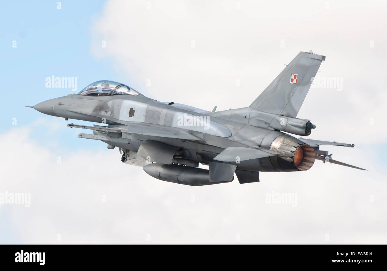 A Polish Air Force F-16 Block 52+ during TLP in Spain. Stock Photo