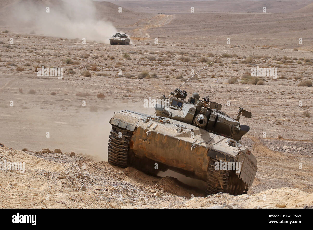 A Merkava III main battle tank in the Negev Desert, Israel. Stock Photo