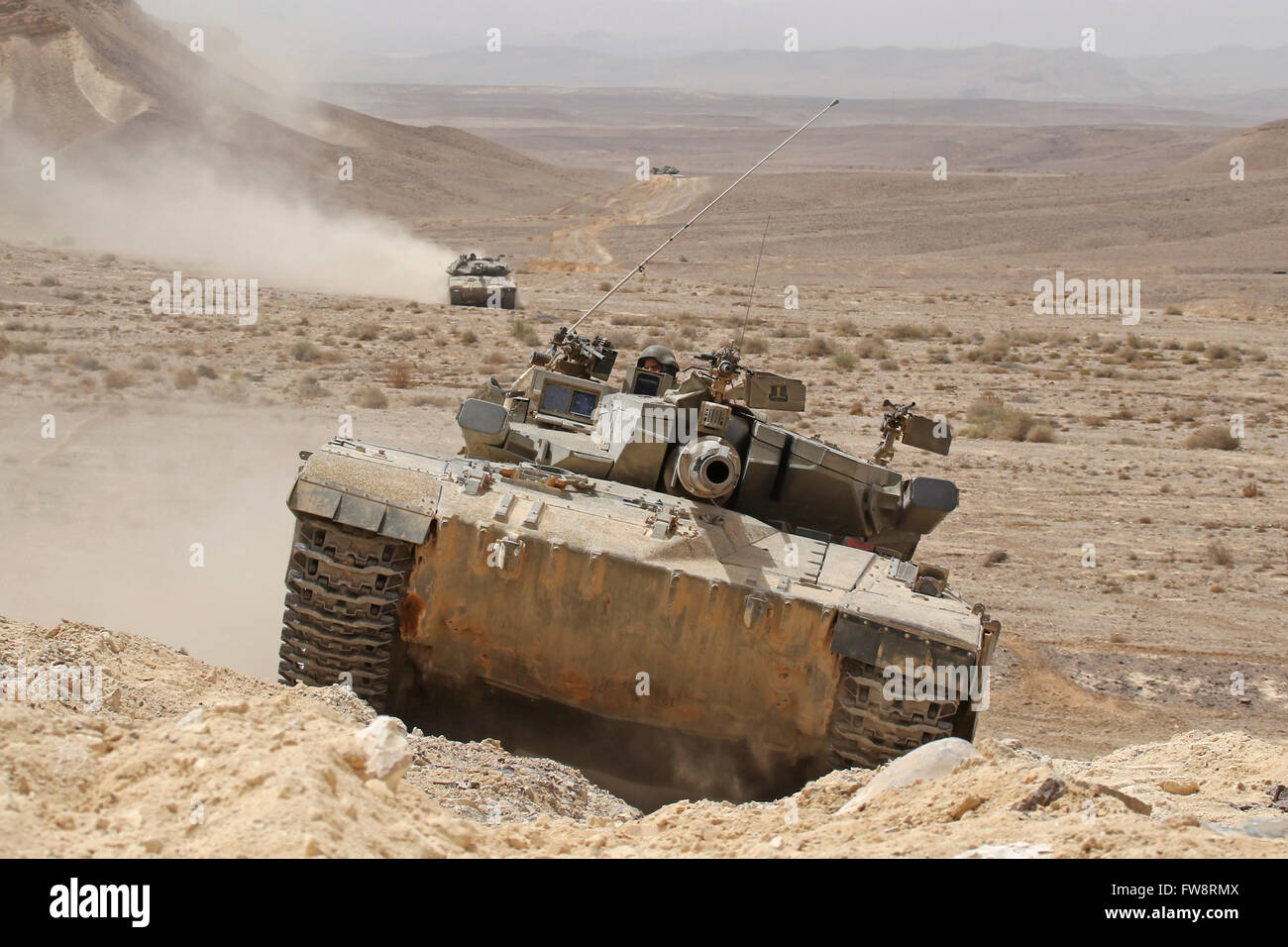 A Merkava III main battle tank in the Negev Desert, Israel. Stock Photo