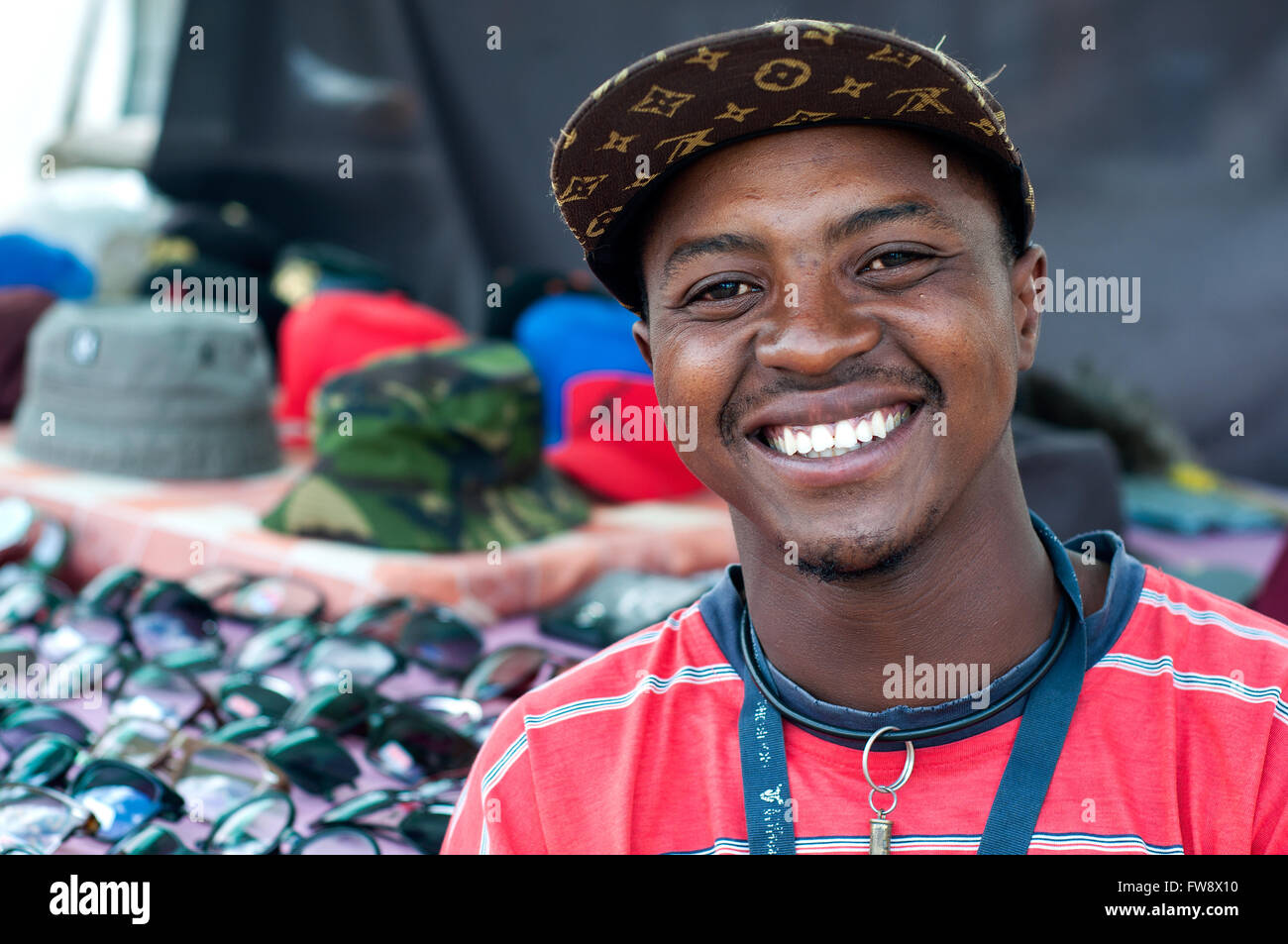Porttrait of street vendor, Main North Road 1 Road, east CBD, Maseru, Lesotho Stock Photo