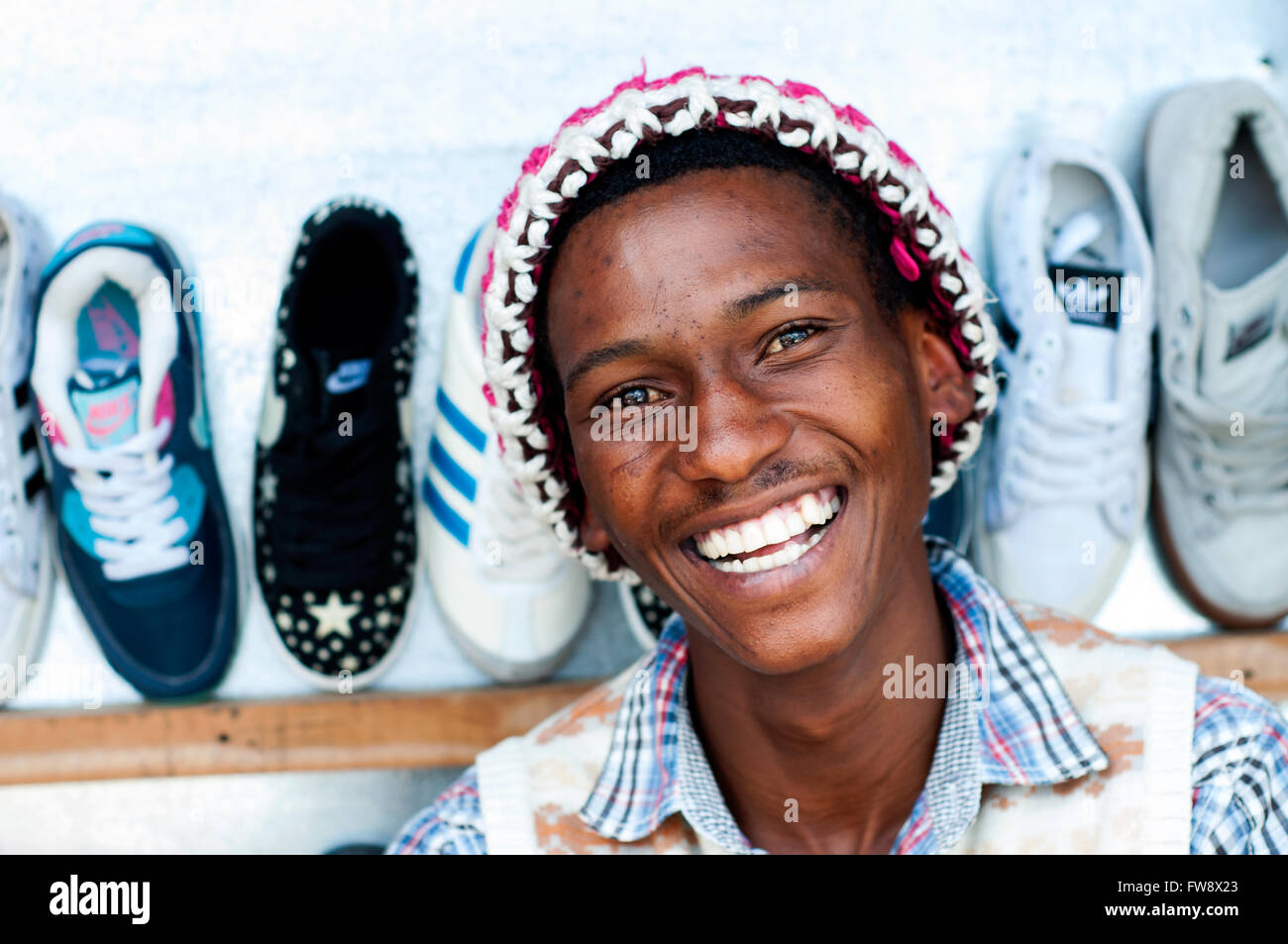 Porttrait of street vendor, east CBD, Maseru, Lesotho Stock Photo