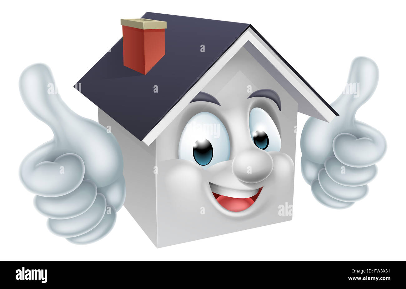 A happy cartoon house man mascot character doing a double thumbs up Stock Photo