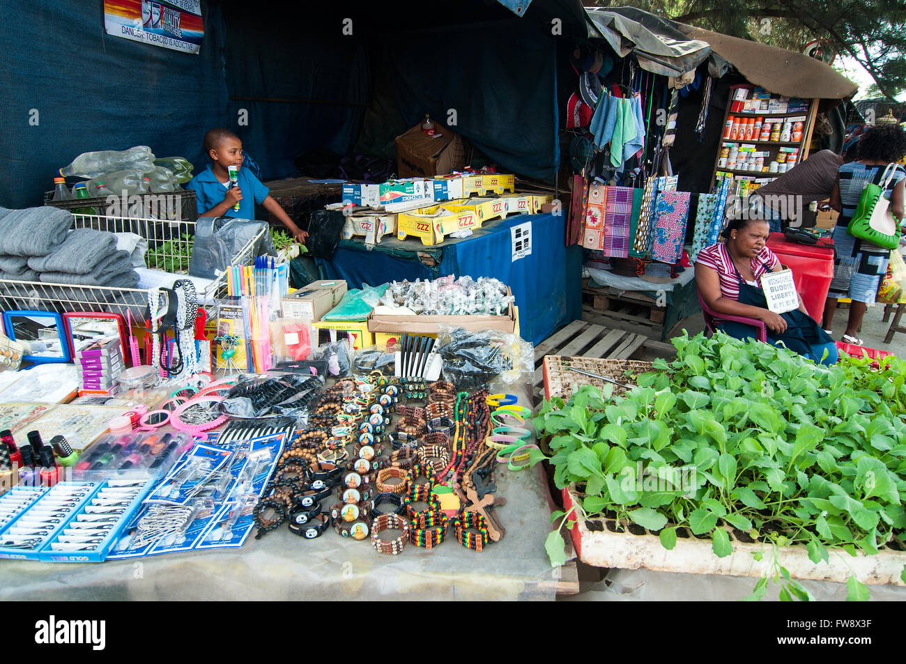 Street market stalls, east CBD, Maseru, Lesotho Stock Photo