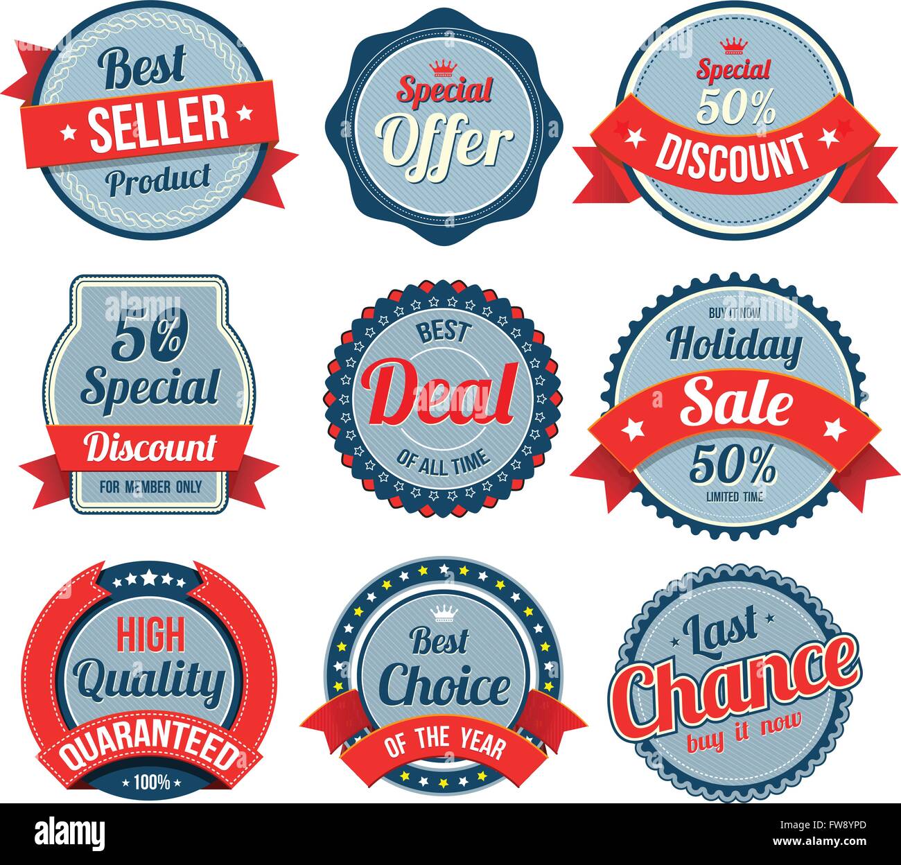 Set of retro vintage banner, badges and labels. Vector illustration. Can use for printing and web element. Stock Vector
