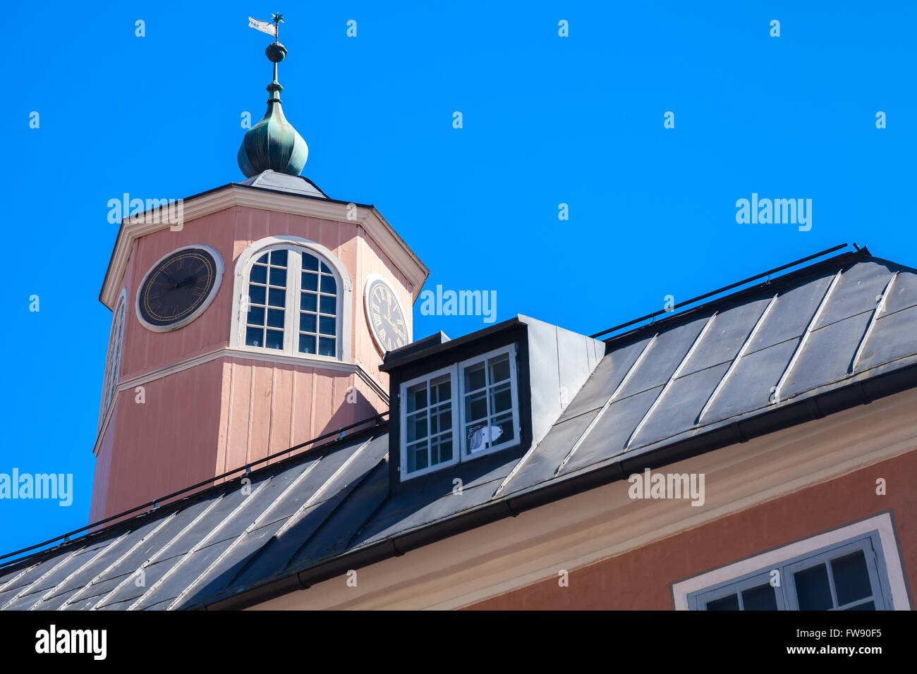 Porvoo, Finland - June 12, 2015: Small tower on the roof of town hall building Stock Photo