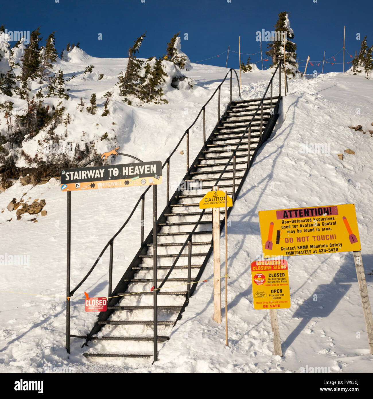 Stairway to heaven on snowy mountain, Kicking Horse Mountain Resort