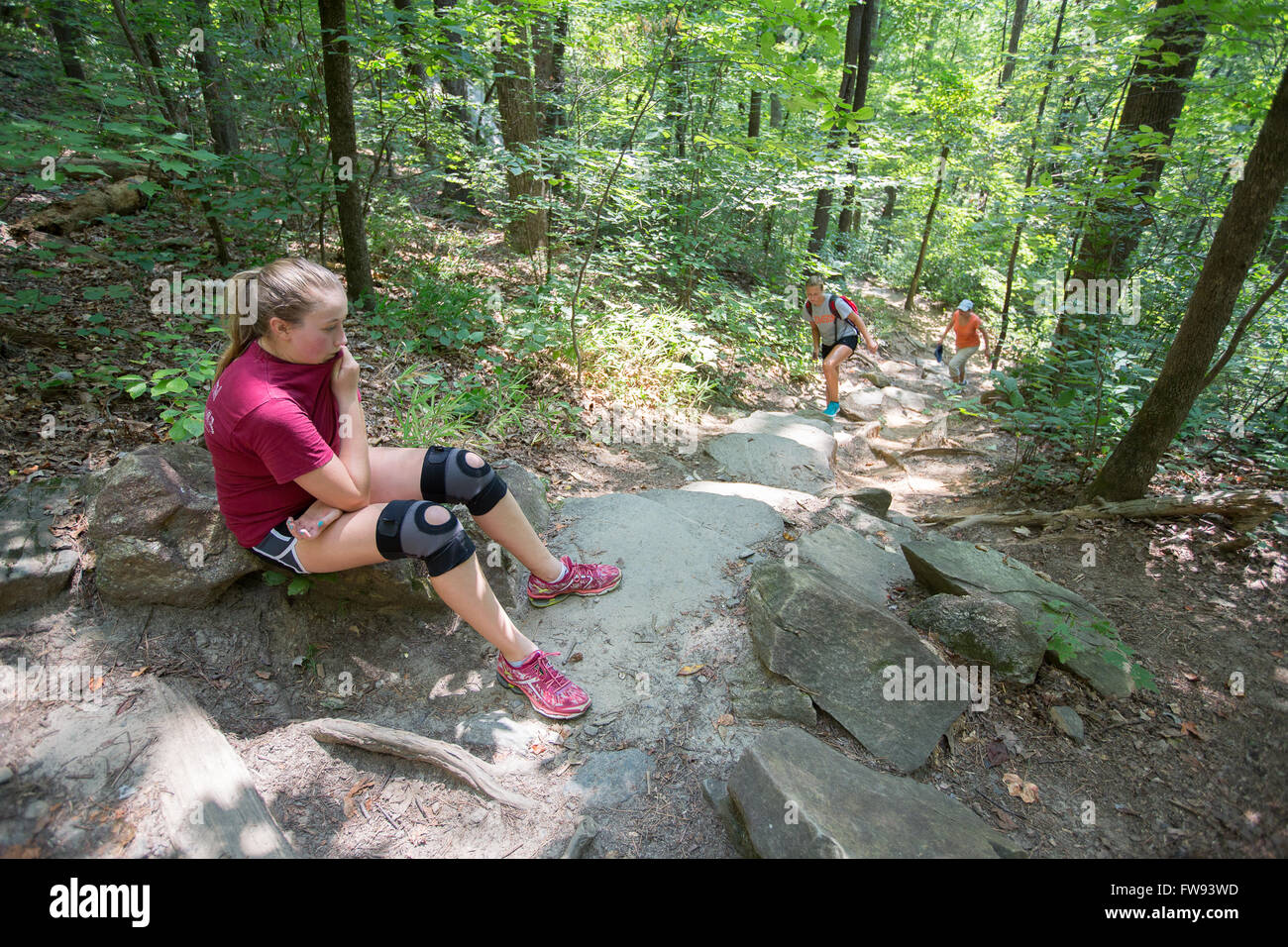 Hiking Table Rock mountain at Table Rock State Park in South Carolina
