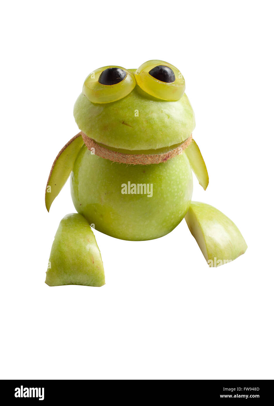 Funny frog made of apple on isolated background Stock Photo