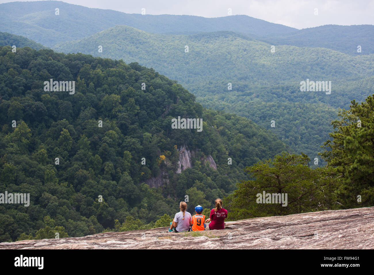 Hiking Table Rock mountain in Table Rock State Park in South Carolina. This is Governor's Rock on the way to the summit. Stock Photo