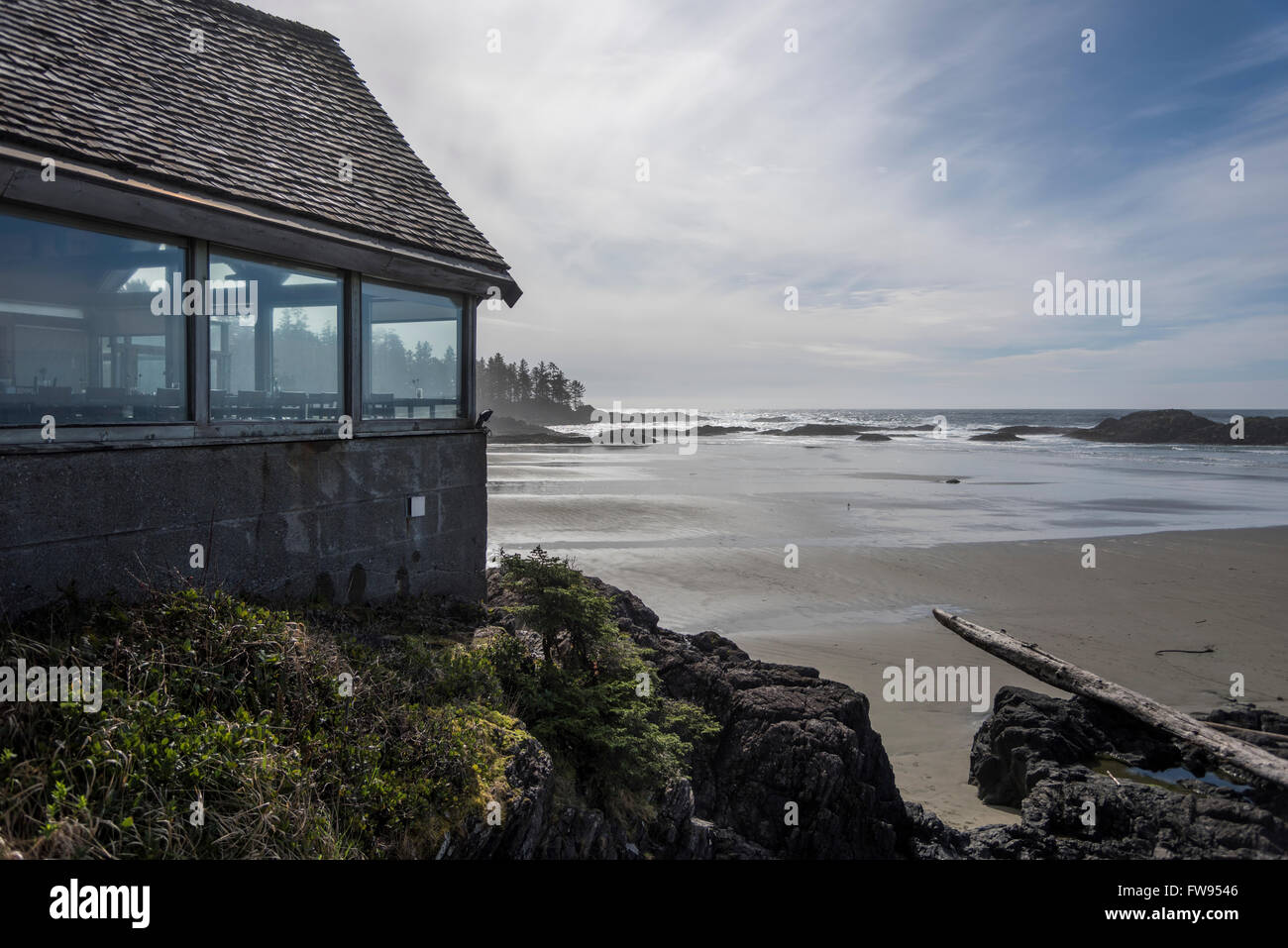 Restaurant on the beach, Pacific Rim National Park Reserve, Tofino, Vancouver Island, British Columbia, Canada Stock Photo
