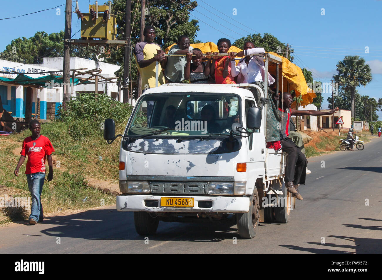 Public transportation arrives into the town of Mzimba from rural communities. Stock Photo