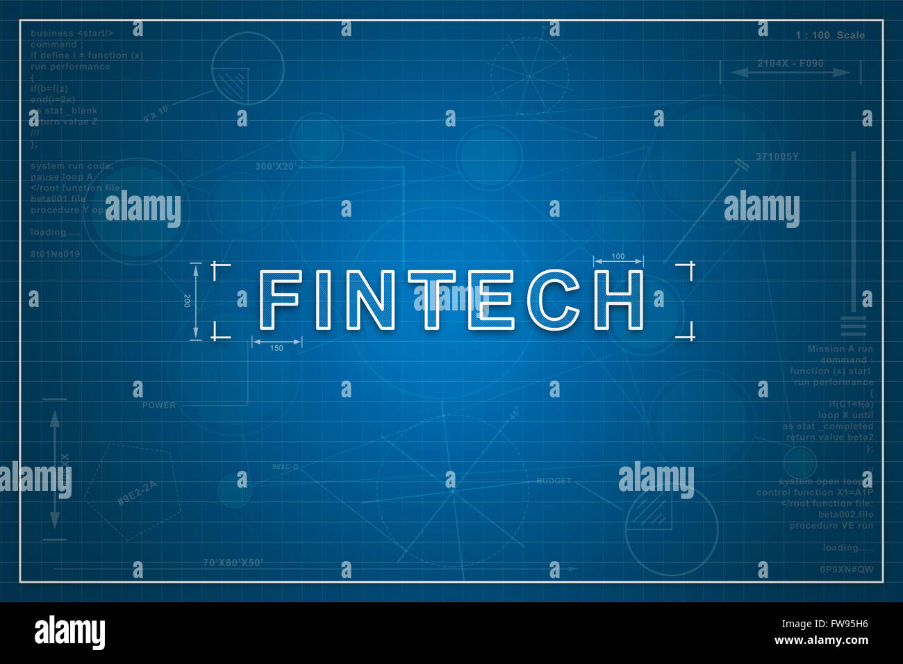 fintech on paper blueprint background, business concept Stock Photo