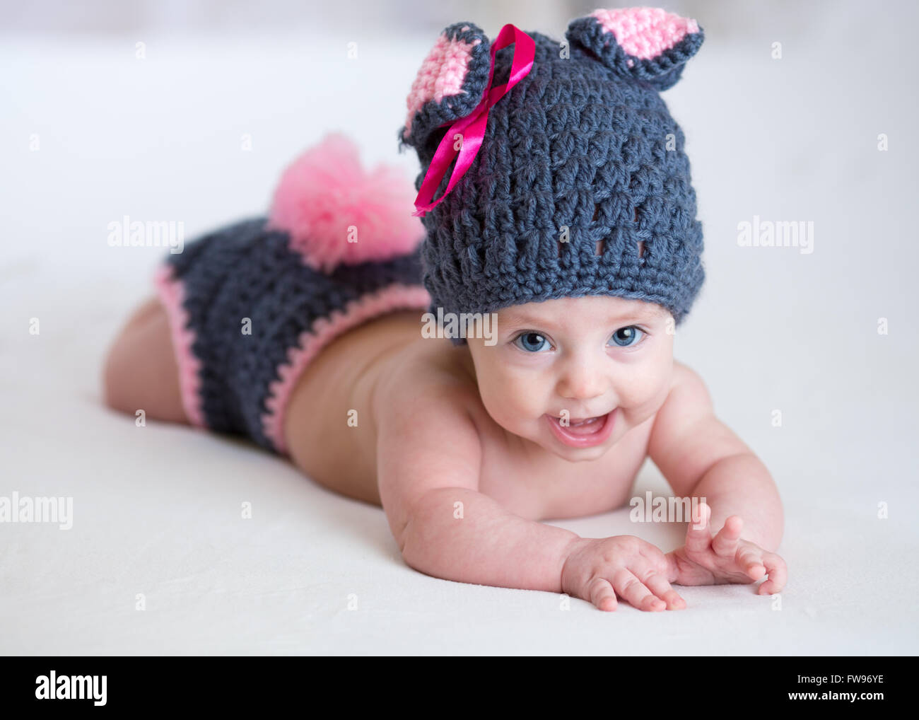 happy baby child in costume a rabbit bunny Stock Photo