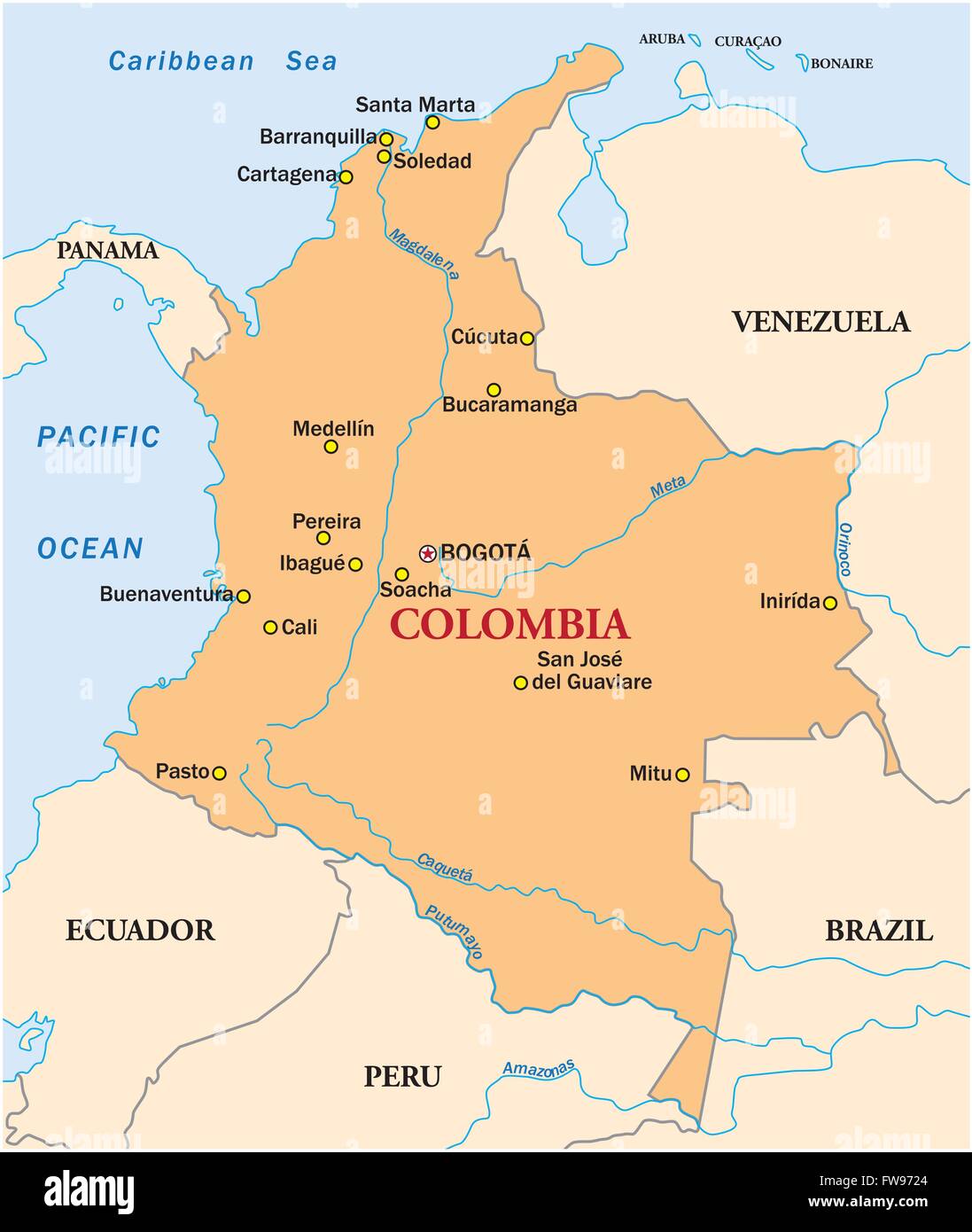 simple vector map of the state colombia Stock Vector
