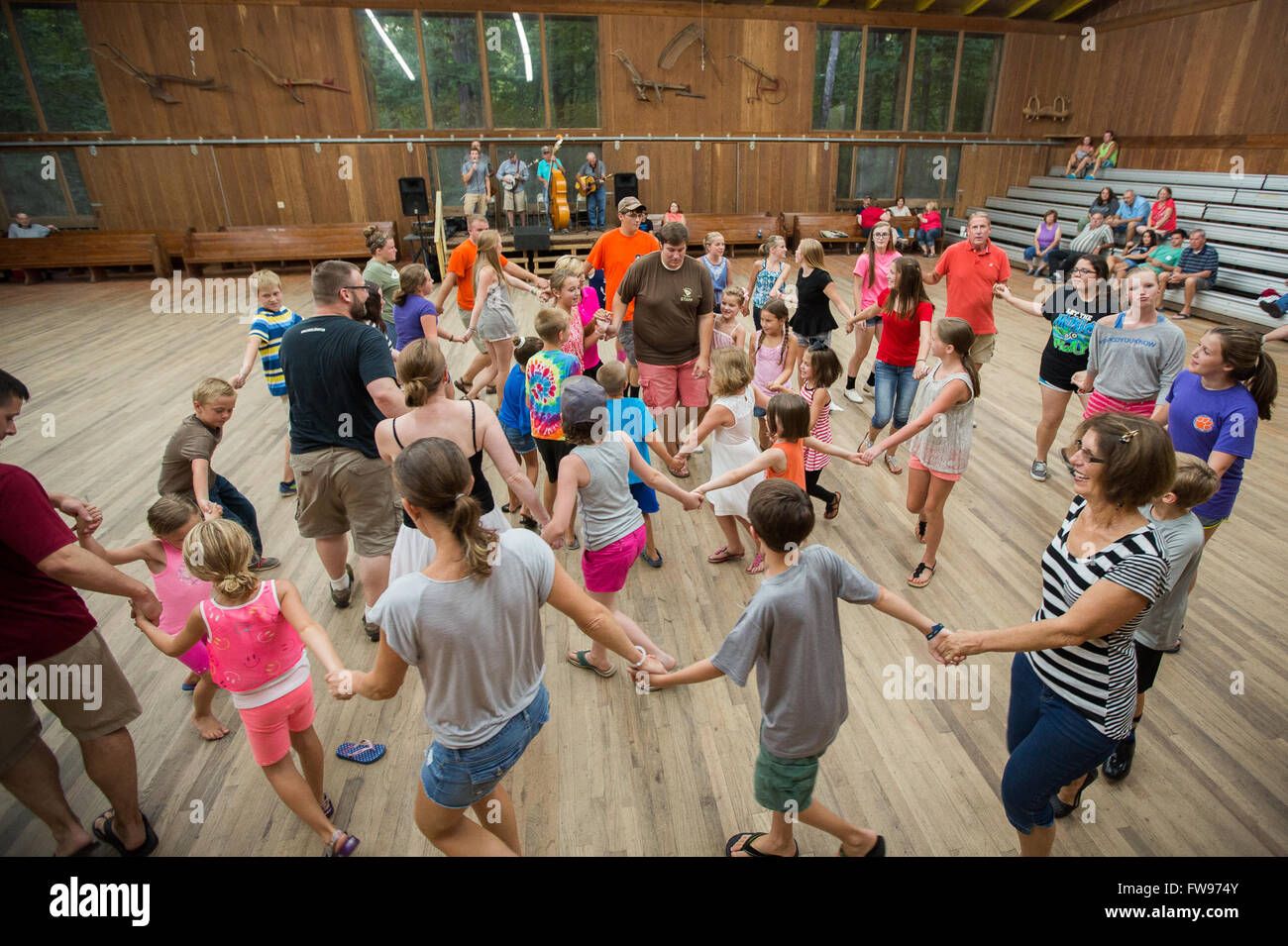 Square dancing in the barn at Oconee State Park in South Carolina. Stock Photo