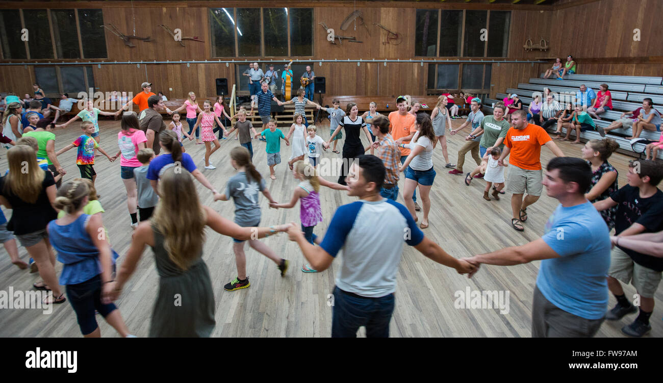 Square dancing in the barn at Oconee State Park in South Carolina . Stock Photo