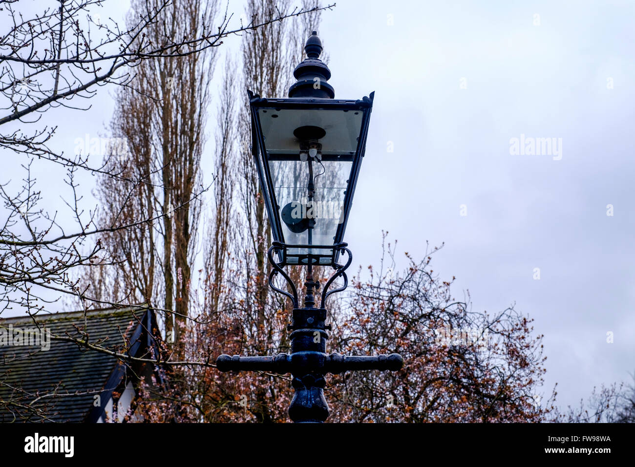 A cast iron street light with a gas lantern in Nottingham’s Park Estate