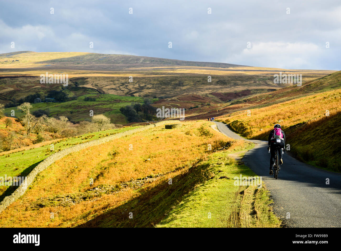Cyclist in Barbondale Cumbria. With effect from August 2016 this area becomes part of the Yorkshire Dales National Park. Stock Photo