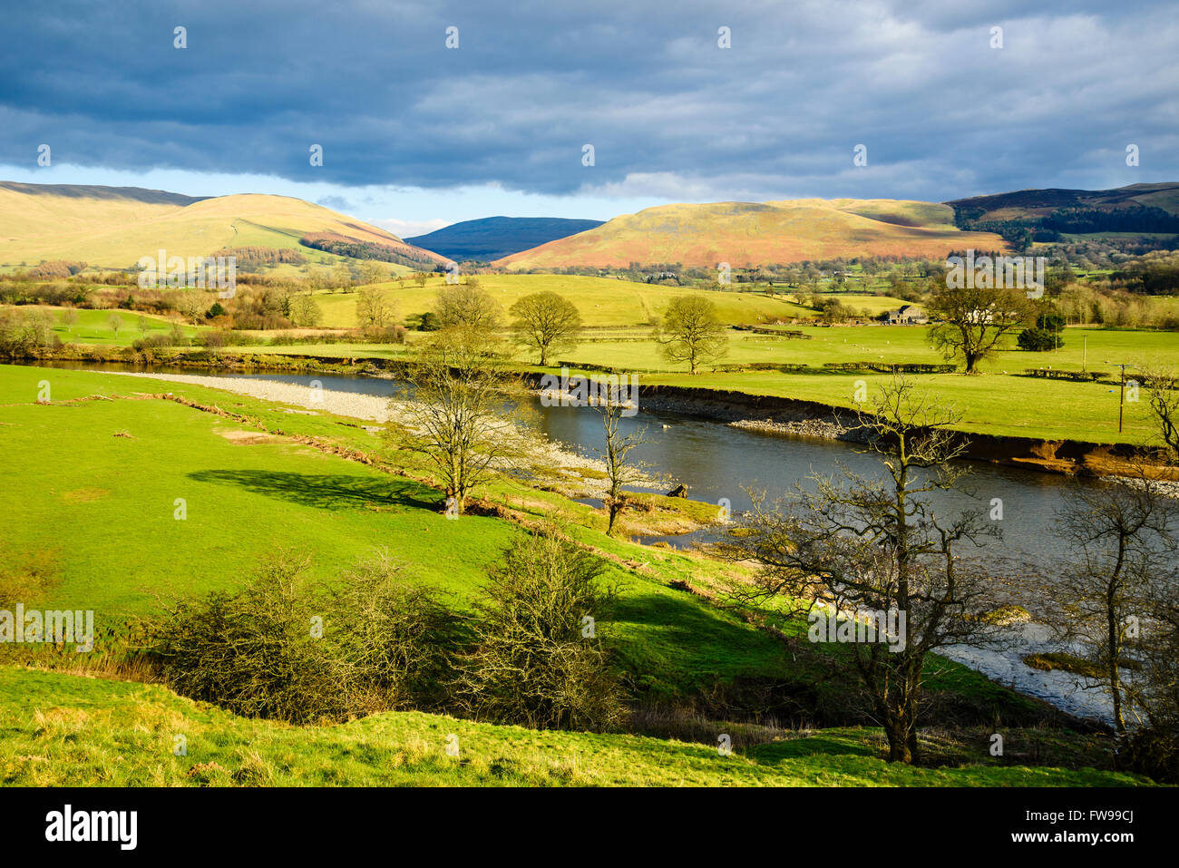 View Across River Lune At Mansergh Near Kirkby Lonsdale Cumbria The