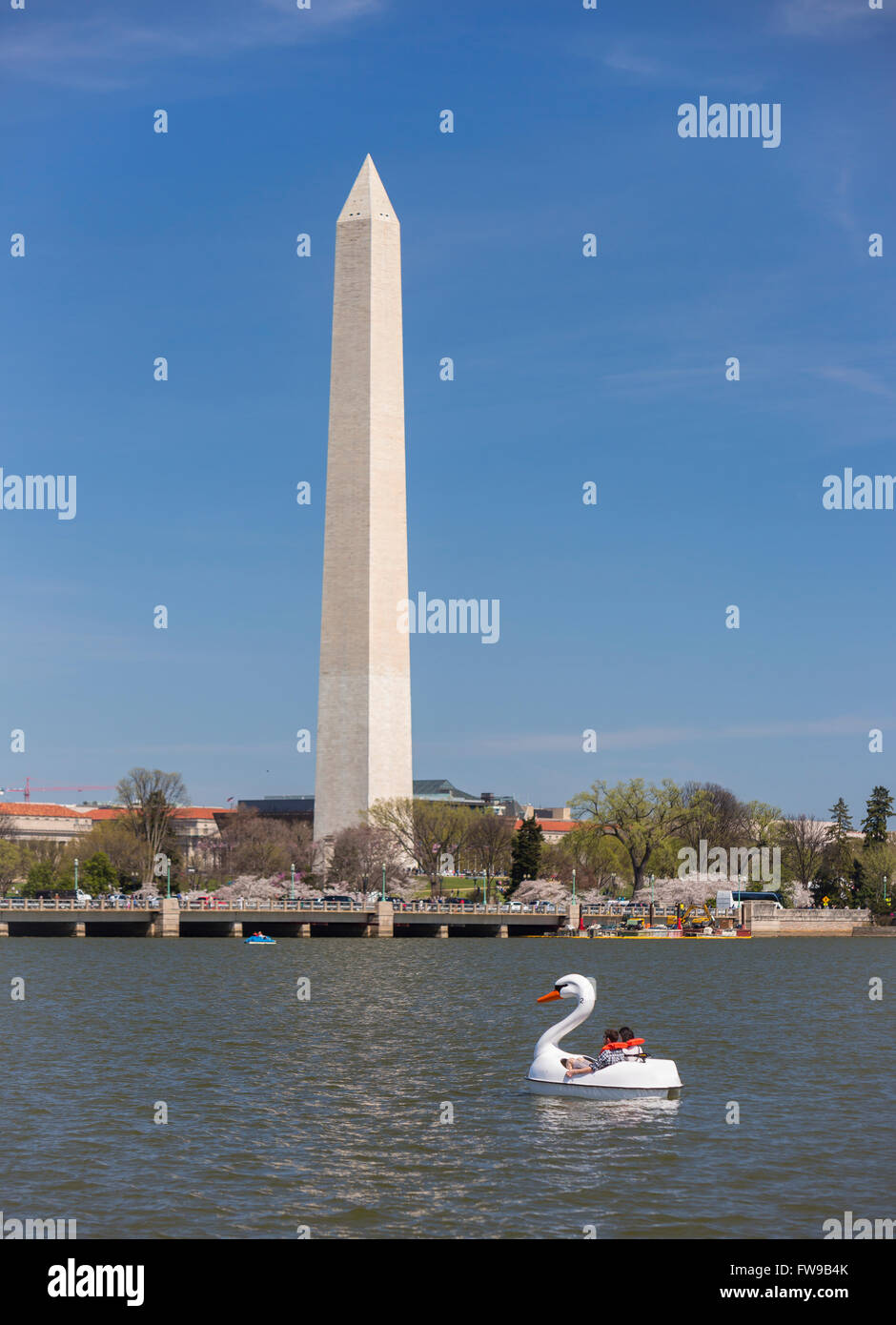 WASHINGTON, DC, USA People in swan paddle boat on Tidal Basin with