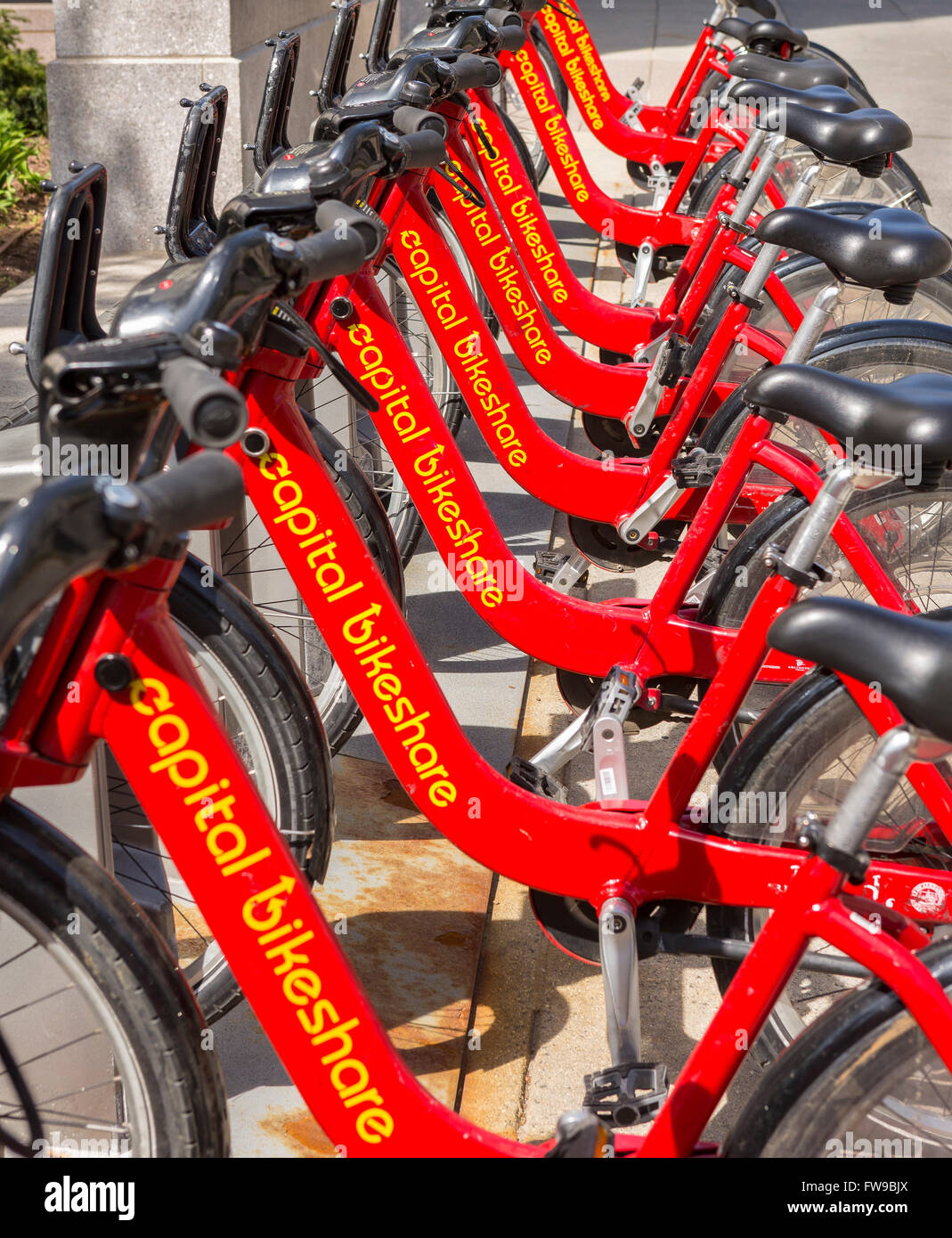 WASHINGTON, DC, USA Bicycles for rent at Capital Bikeshare rack in
