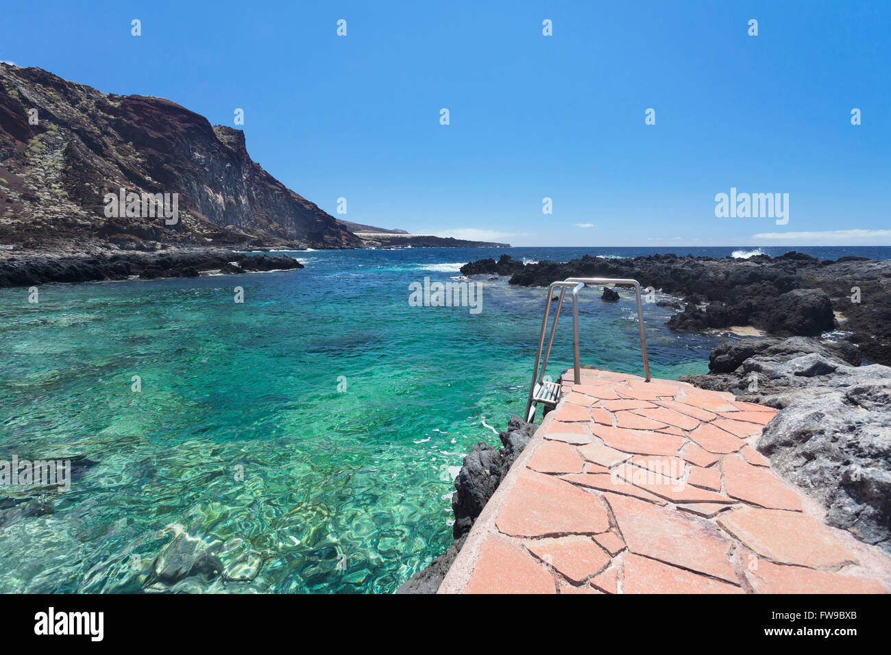 Seaside natural pool in the Bay of Tacaron, Cala de Tacaron, El Hierro, Canary Islands, Spain Stock Photo