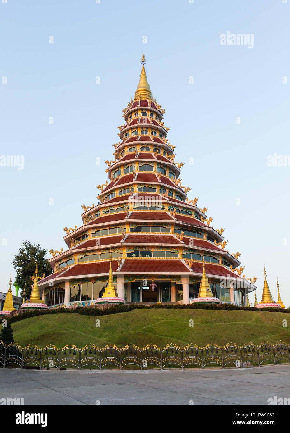 Nine-storey pagoda of the Wat Huay Pla Kang temple, Chiang Rai Province, Northern Thailand, Thailand Stock Photo