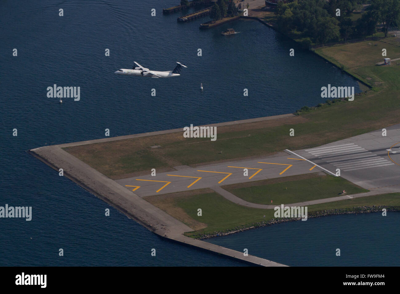 A Porter airplane takes off from the tarmac at Billy Bishop Toronto Island airport Toronto Ont., on Wednesday Jul. 29, 2015. Stock Photo