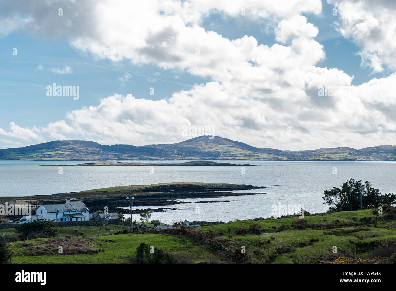 House on the coast on the Sheep's Head, West Cork, Ireland with copy space. Stock Photo