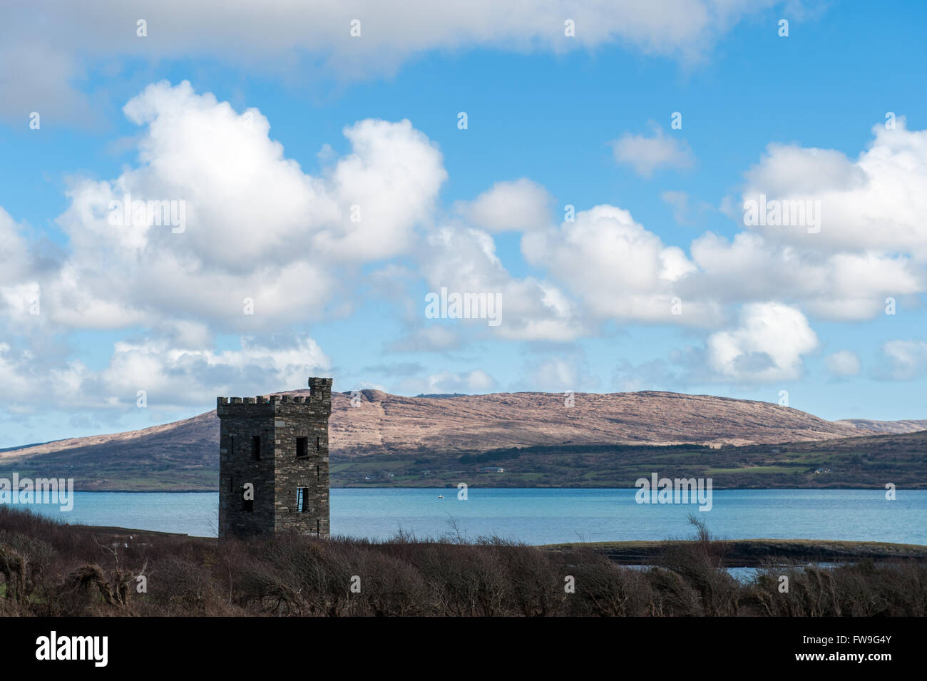 Castle ruins on the coast on the Sheep's Head, West Cork, Ireland. Stock Photo
