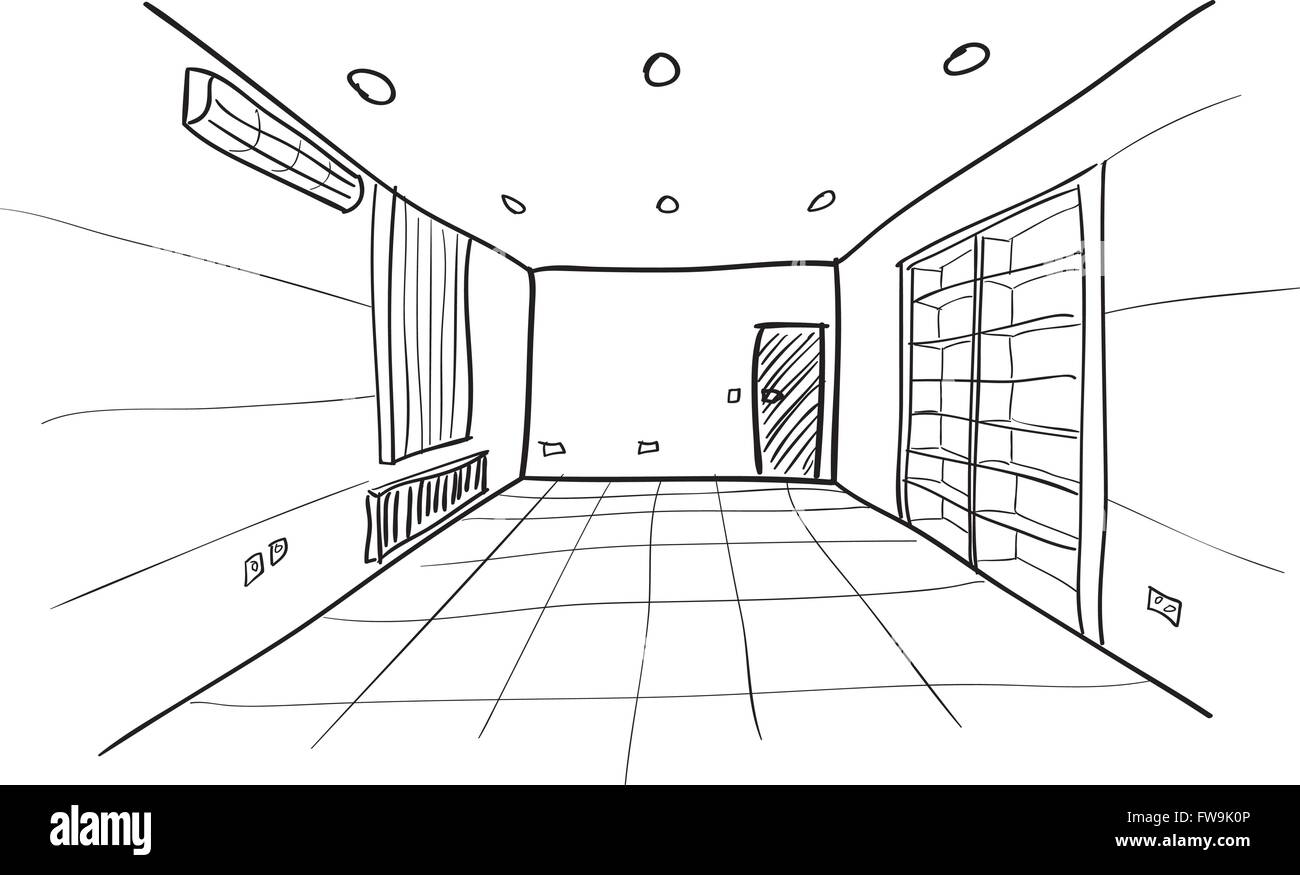 Simple Vector Sketch of Empty Room Stock Vector