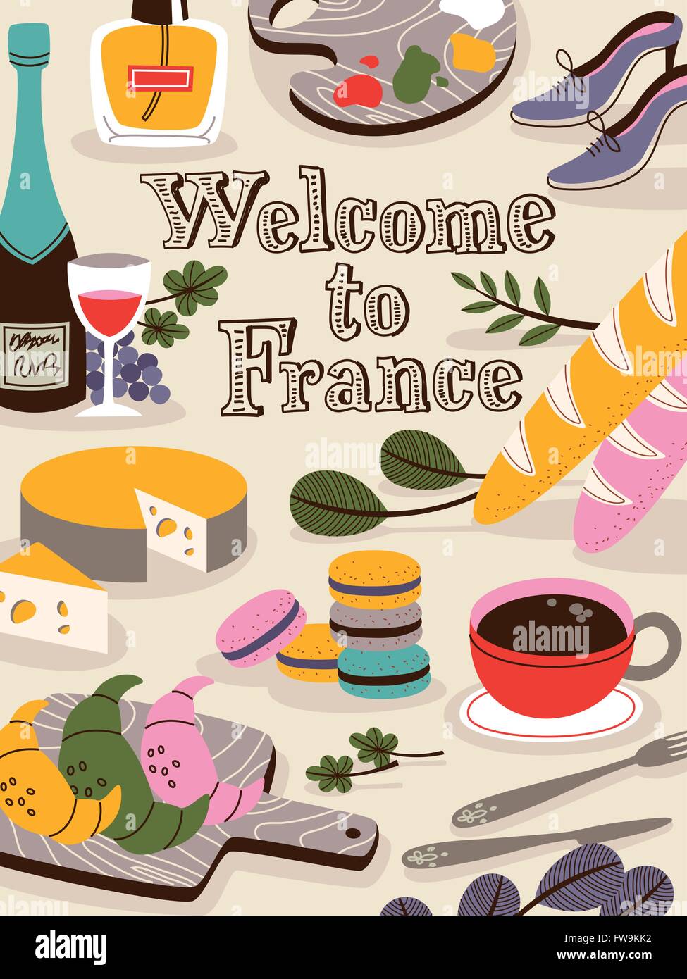 Adorable France Impression Poster With Snacks And Fashion Items Stock Vector Image Art Alamy