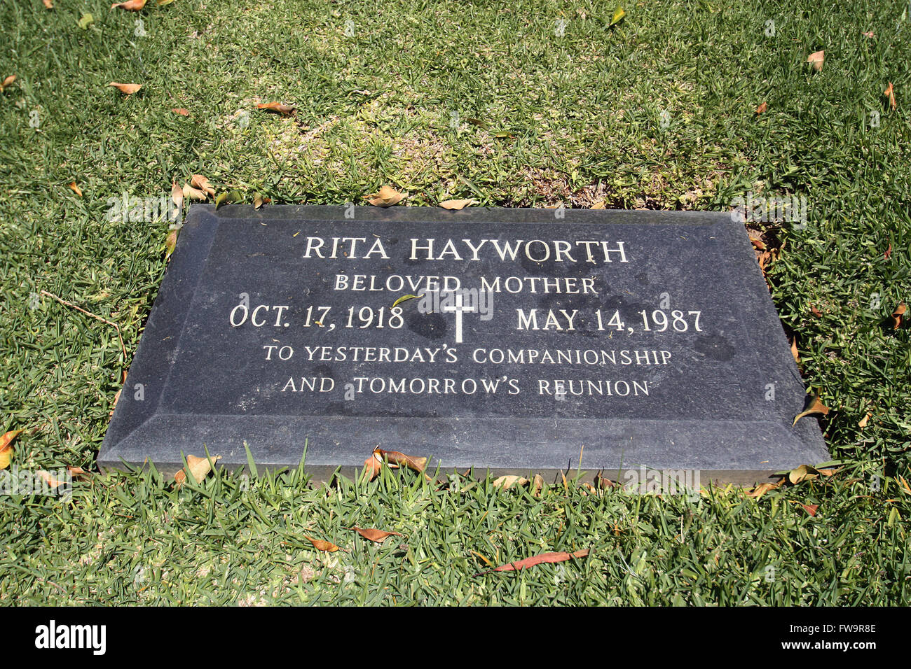 Celebrity final resting places - Holy Cross Cemetery. The grave of actress Rita  Hayworth where she was laid to rest at the section Grotto. Featuring: Rita  Hayworth Where: Los Angeles, California, United