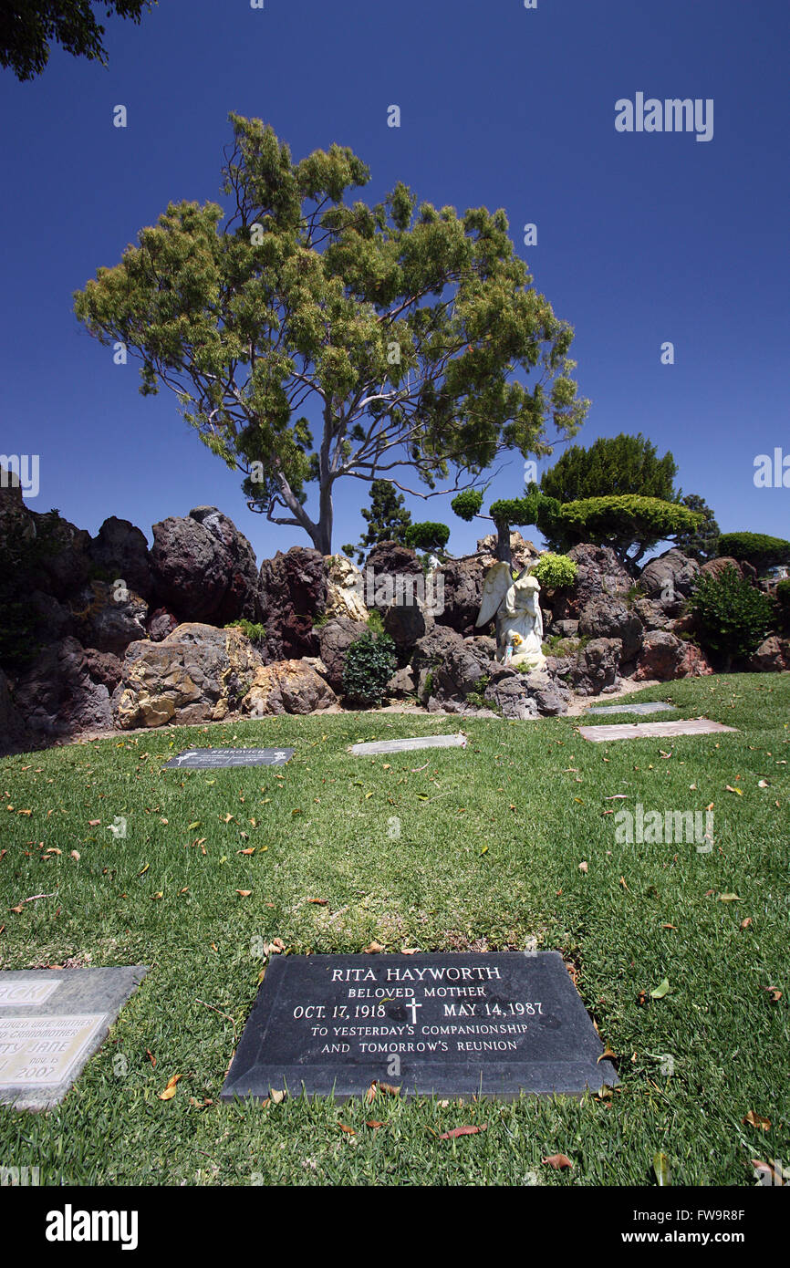 Celebrity final resting places - Holy Cross Cemetery. The grave of actress Rita  Hayworth where she was laid to rest at the section Grotto. Featuring: Rita  Hayworth Where: Los Angeles, California, United