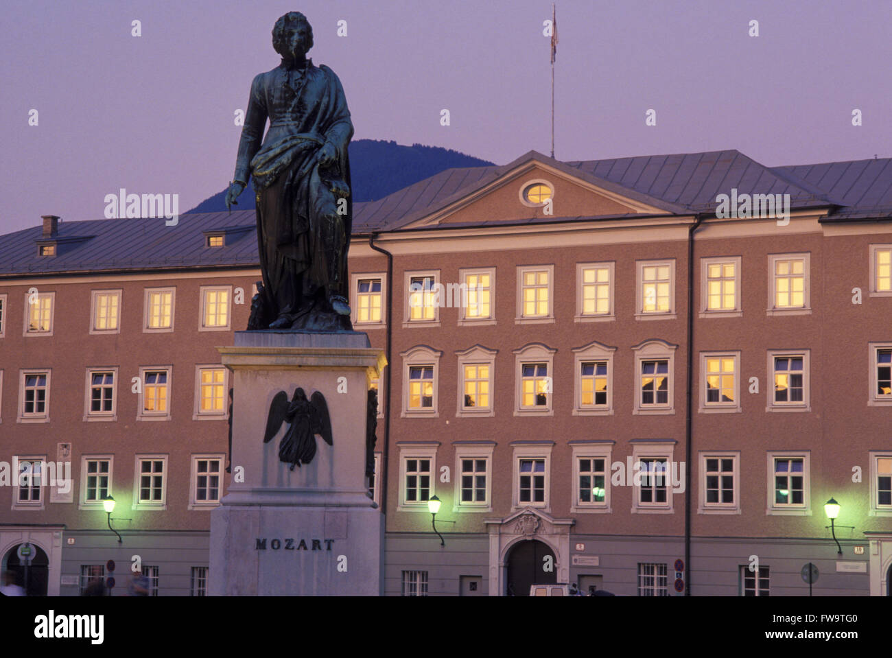 AUT, Austria, Salzburg, the Mozart monument at the Mozart square.  AUT, Oesterreich, Salzburg, das Mozartdenkmal auf dem Mozartp Stock Photo