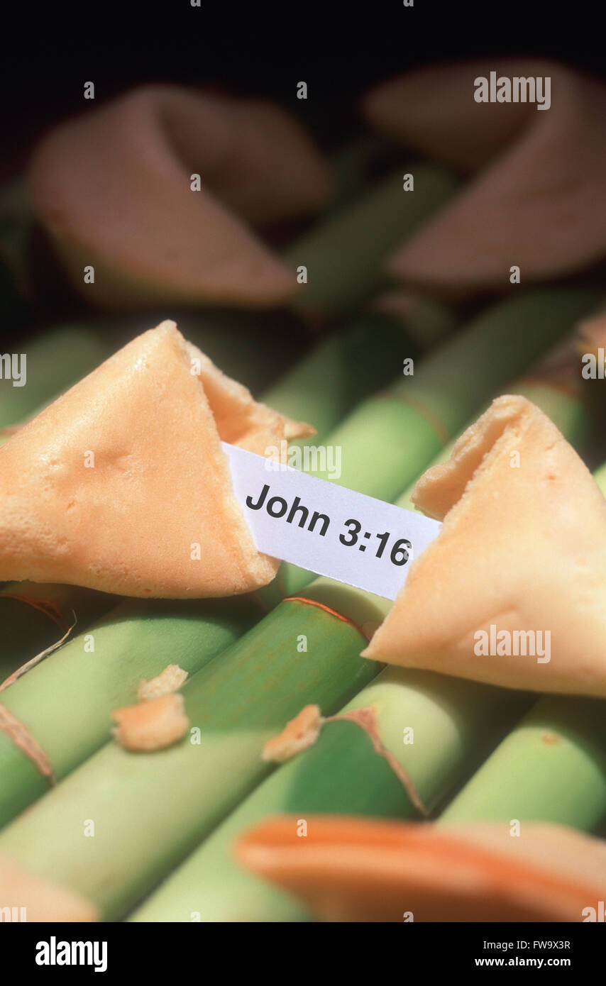 Broken Chinese Fortune Cookie with Biblical Message inside Stock Photo