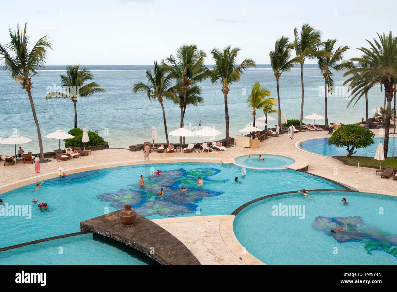 Swimming pool of the Residence hotel in Mauritius. Stock Photo