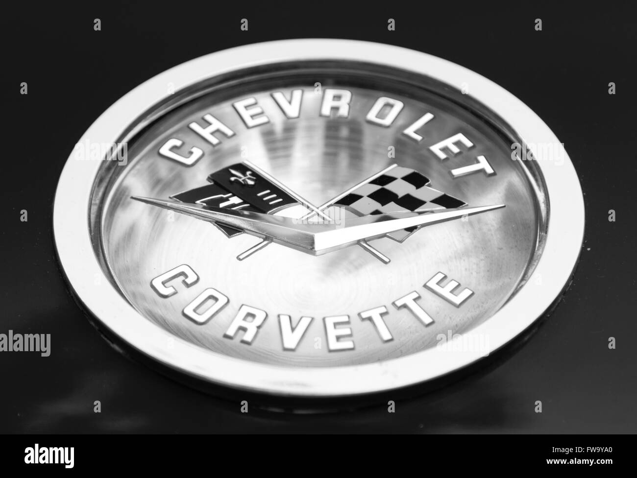 Chevrolet Corvette logo in black and white. Stock Photo