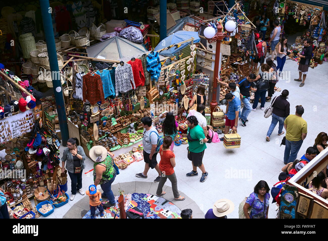 VALDIVIA, CHILE - FEBRUARY 3, 2016: Small shops selling handicrafts and souvenirs in the Mercado Municipal (municipal market) Stock Photo