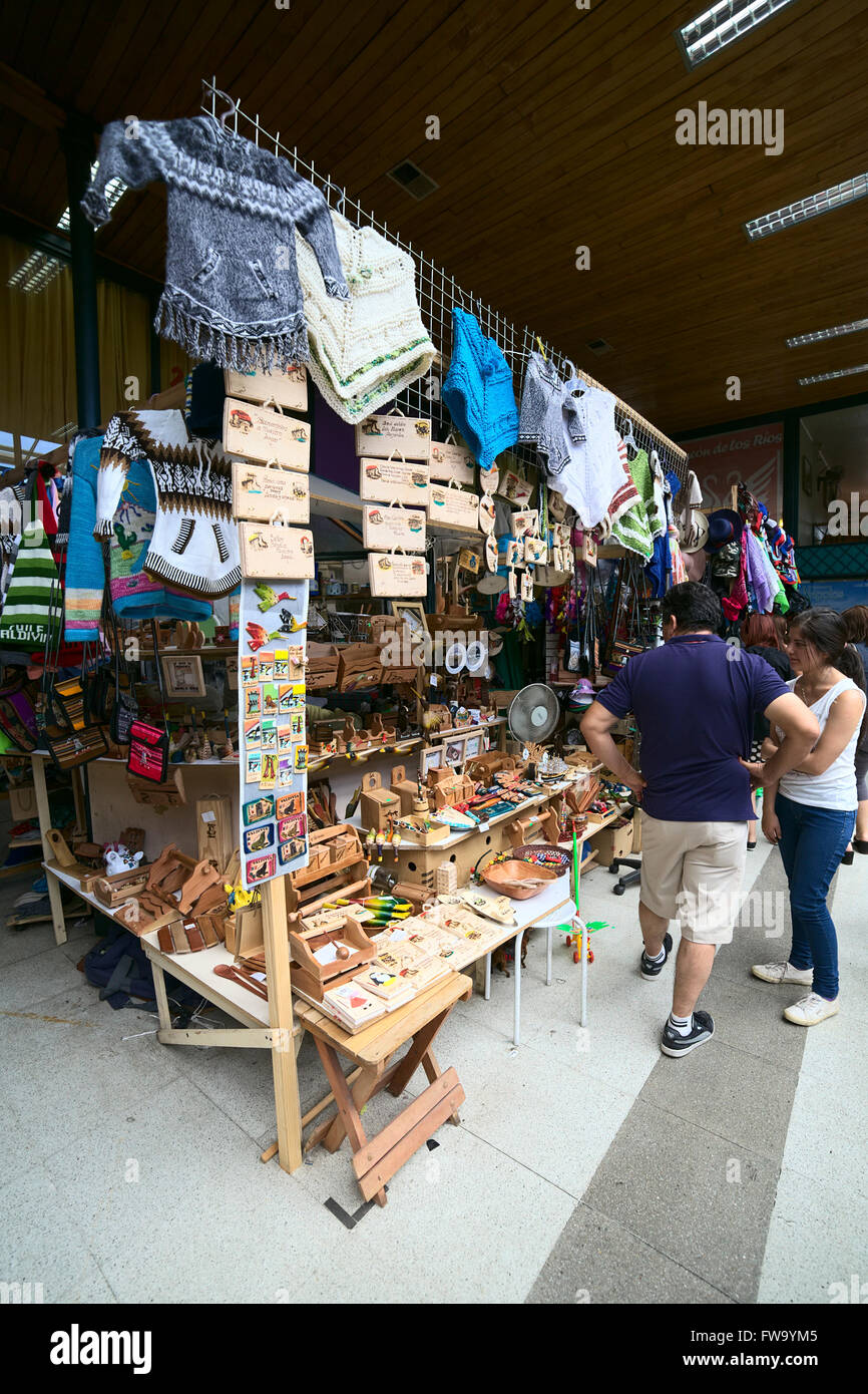 VALDIVIA, CHILE - FEBRUARY 3, 2016: Small shop selling handicrafts and souvenirs in the Mercado Municipal (municipal market) Stock Photo